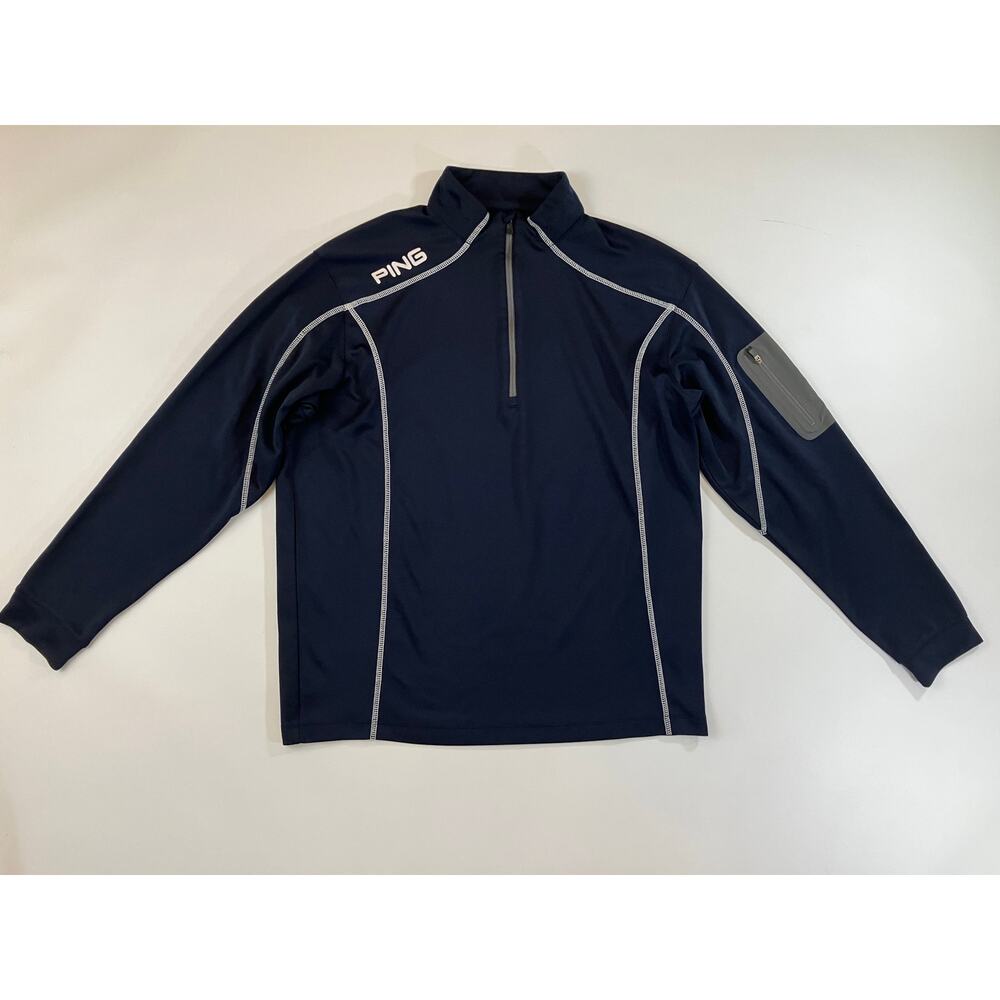 PING Performance Men L Navy Quarter Zip Golf Pullover Long Sleeve Zip Pocket